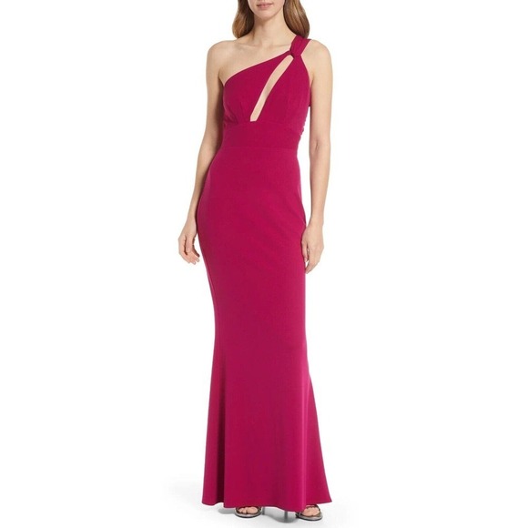 Katie May Edgy Cutout One Shoulder Gown Magenta Size M NWT - Picture 2 of 12
